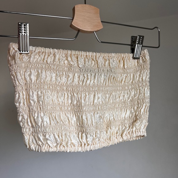 Enza Costa Textured Satin Smocked Tube Top Cream Strapless‎ Popcorn Chic - Picture 5 of 6